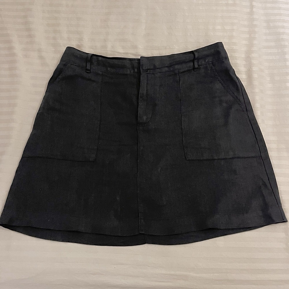 Nicole Miller New York Women's Black Linen A-Line Short Skirt Pockets Size L
